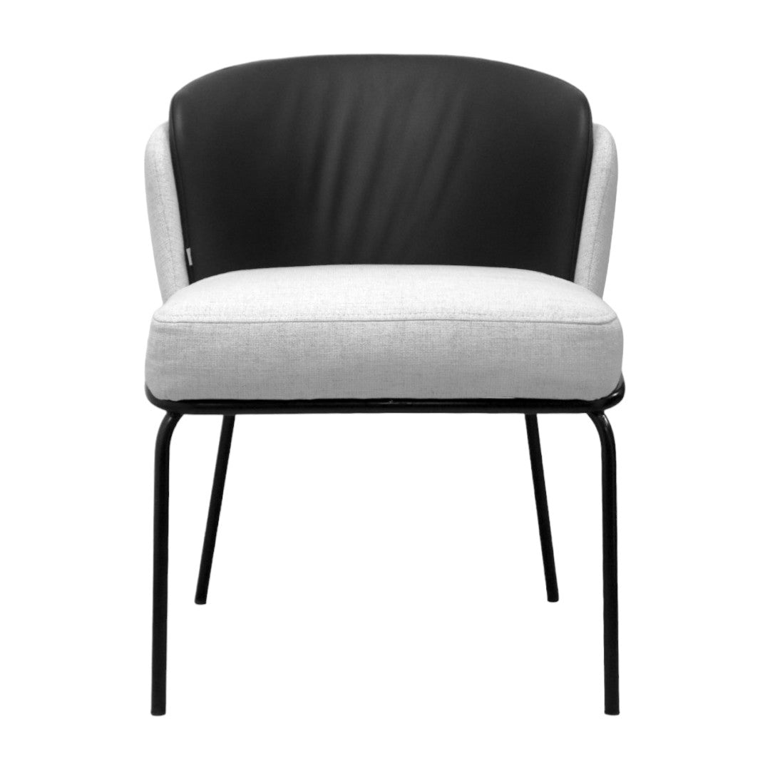 Silla Magdalena | Asiento & Respaldo Exterior Textil y Respaldo Interior 100% Piel con Base Metálica Negra