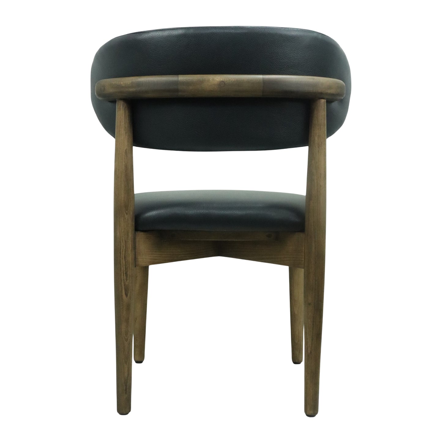 SILLA LAND - respaldo y asiento en piel genuina color negra, base de madera de encino tono nogal