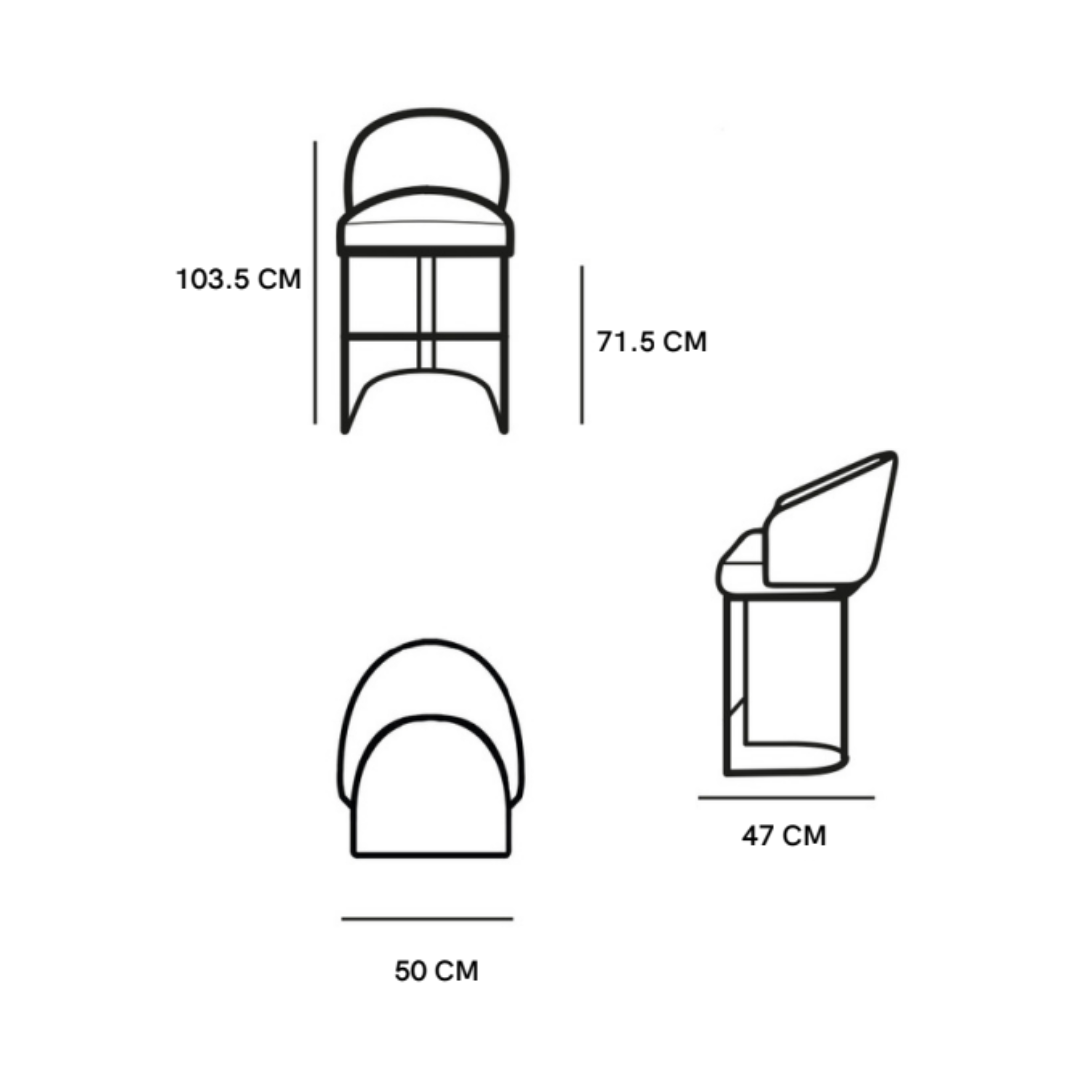 Banco Alto Dolores | Asiento y Respaldo Textil con Base Metálica Dorada