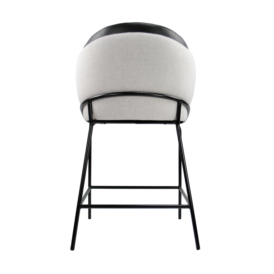 BANCO ALTO MAGDALENA - respaldo interior en piel genuina negra, asiento y respaldo exterior en textil, base de metal