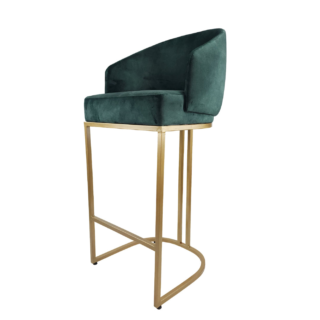 Banco Alto Dolores | Asiento y Respaldo Textil con Base Metálica Dorada