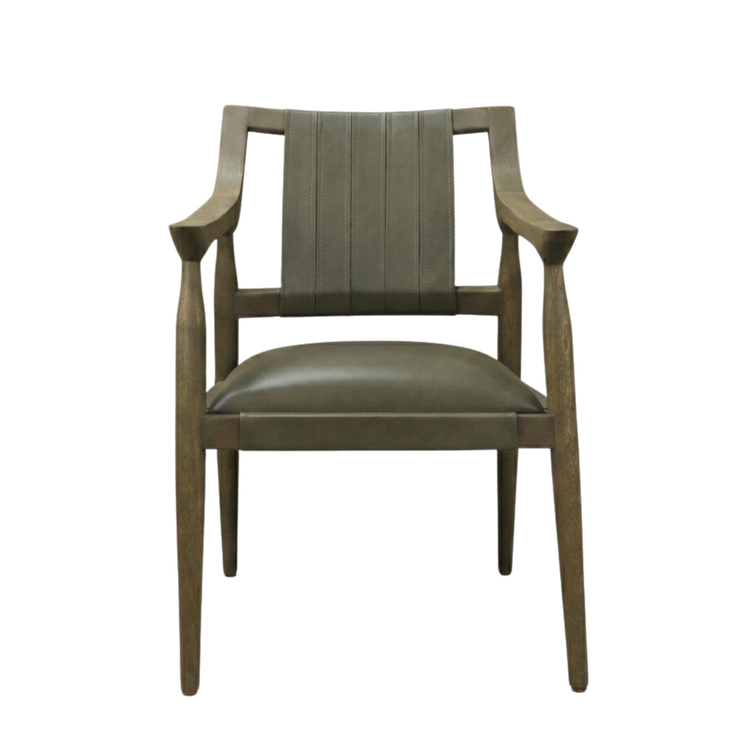 SILLA ANDALUZ - respaldo y asiento en piel genuina color greek olive, base de madera de encino