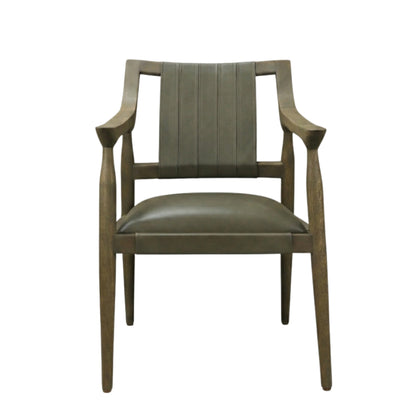 SILLA ANDALUZ - respaldo y asiento en piel genuina color greek olive, base de madera de encino