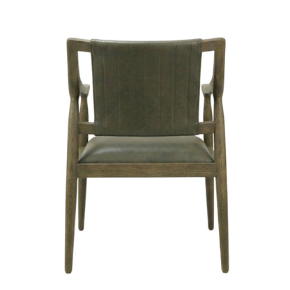 SILLA ANDALUZ - respaldo y asiento en piel genuina color greek olive, base de madera de encino