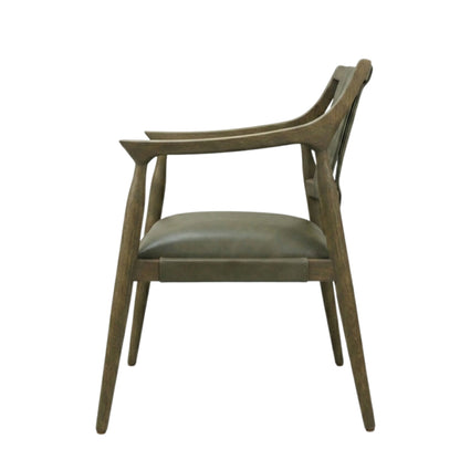 SILLA ANDALUZ - respaldo y asiento en piel genuina color greek olive, base de madera de encino