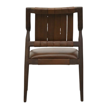 SILLA ANDALUZ - respaldo y asiento en piel genuina, base de madera de encino