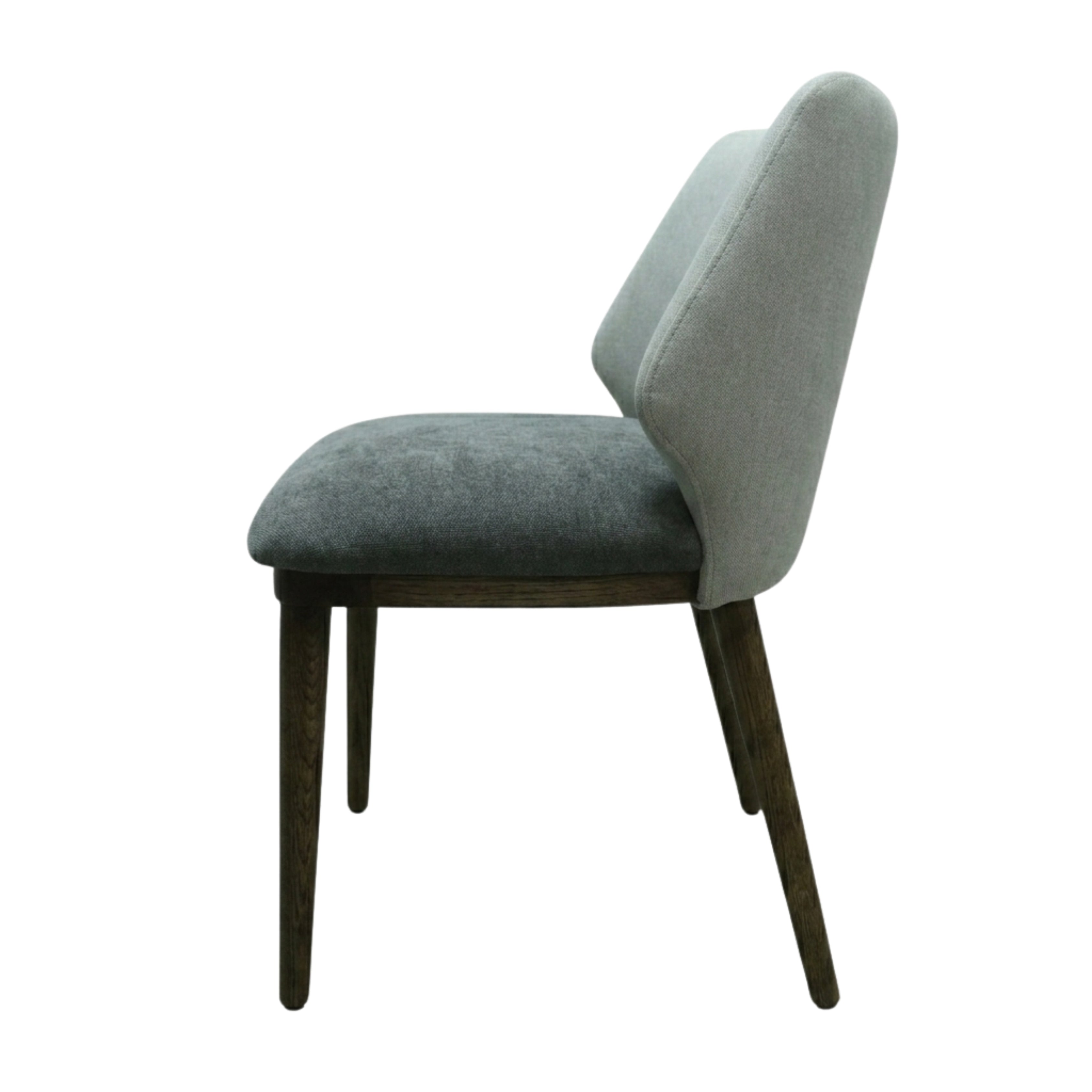 SILLA NEPAL - respaldo y asiento en textil color gris, con base de madera de encino