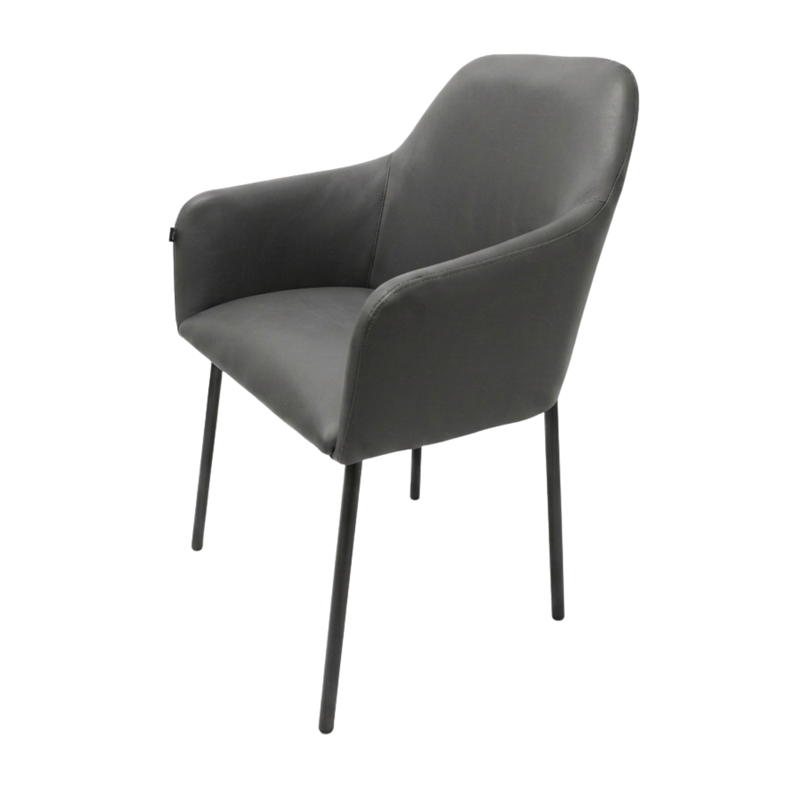 SILLA NOVA - respaldo y asiento en piel color gris, base de metal