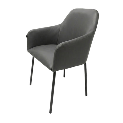 SILLA NOVA - respaldo y asiento en piel color gris, base de metal