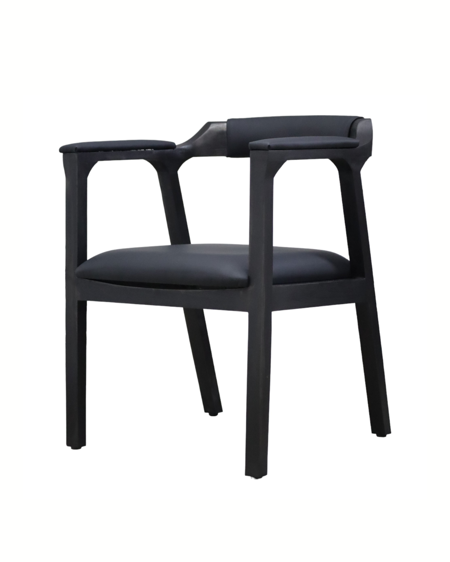 SILLA COPAL - respaldo y asiento piel genuina color negra, con base de madera de encino