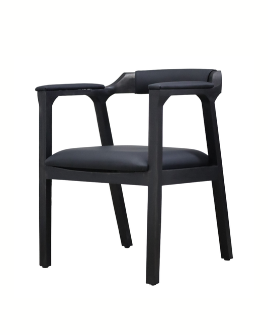 SILLA COPAL - respaldo y asiento piel genuina color negra, con base de madera de encino