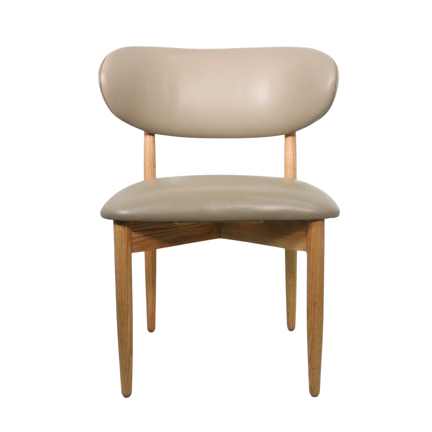 SILLA LAND - respaldo y asiento en piel genuina color beige, base de madera de encino natural