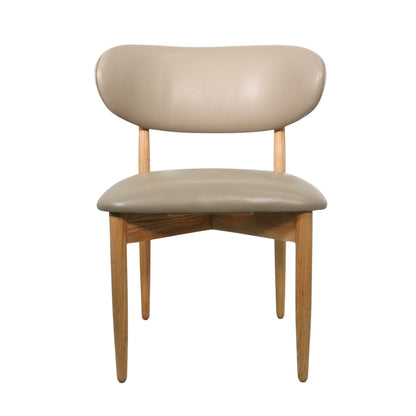 SILLA LAND - respaldo y asiento en piel genuina color beige, base de madera de encino natural