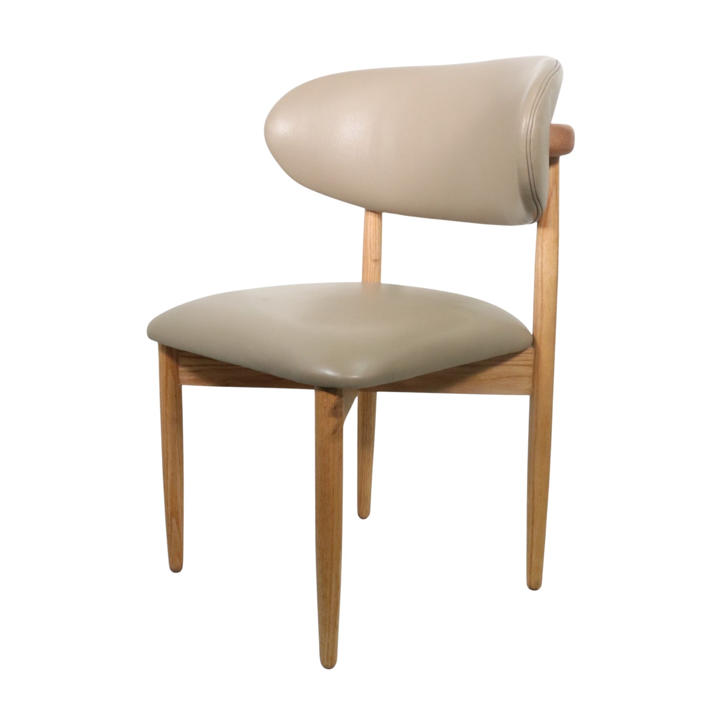 SILLA LAND - respaldo y asiento en piel genuina color beige, base de madera de encino natural
