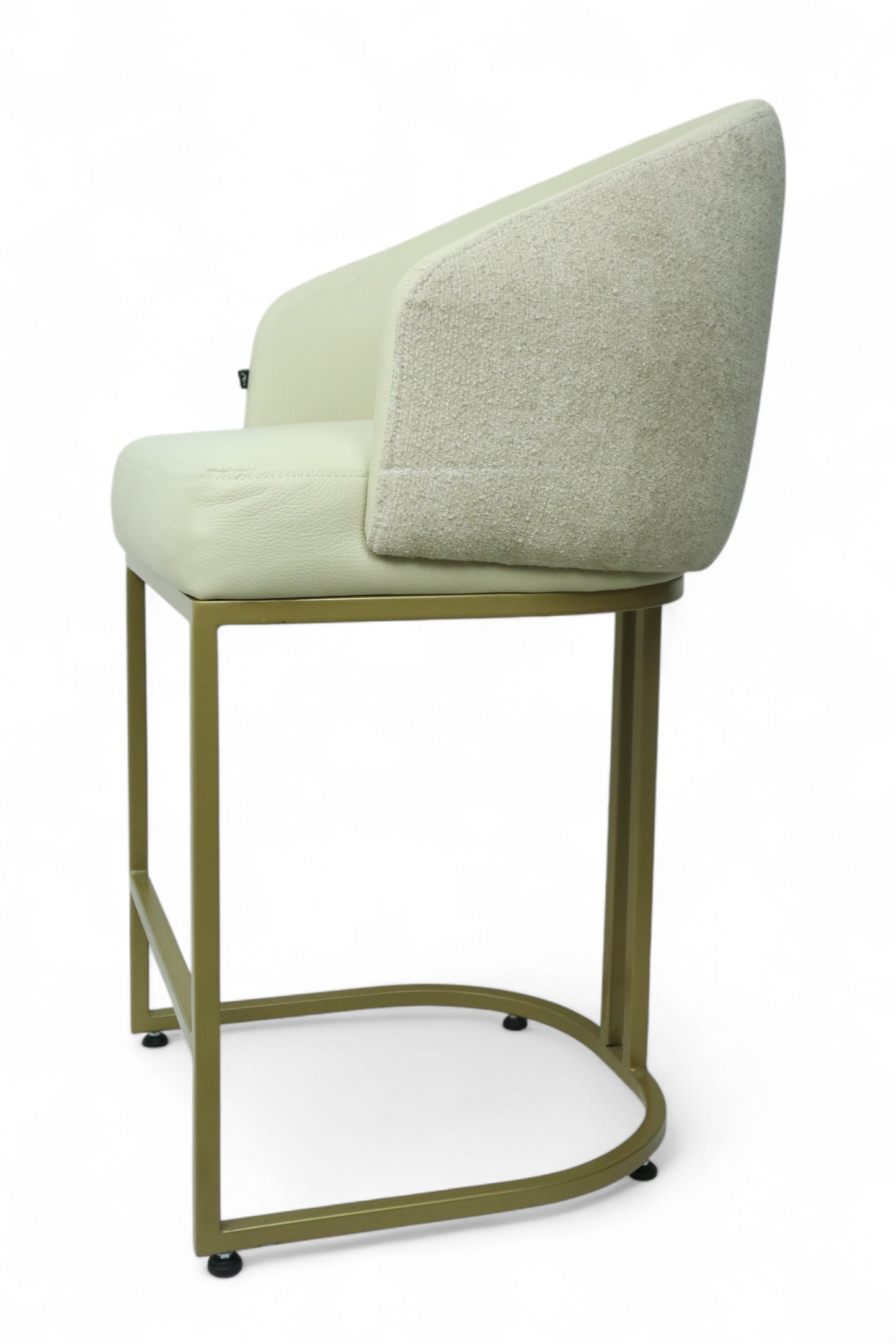 BANCO MEDIO DOLORES - respaldo interior y asiento en piel genuina, respaldo exterior en textil, base de metal