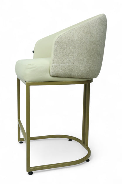 BANCO MEDIO DOLORES - respaldo interior y asiento en piel genuina, respaldo exterior en textil, base de metal