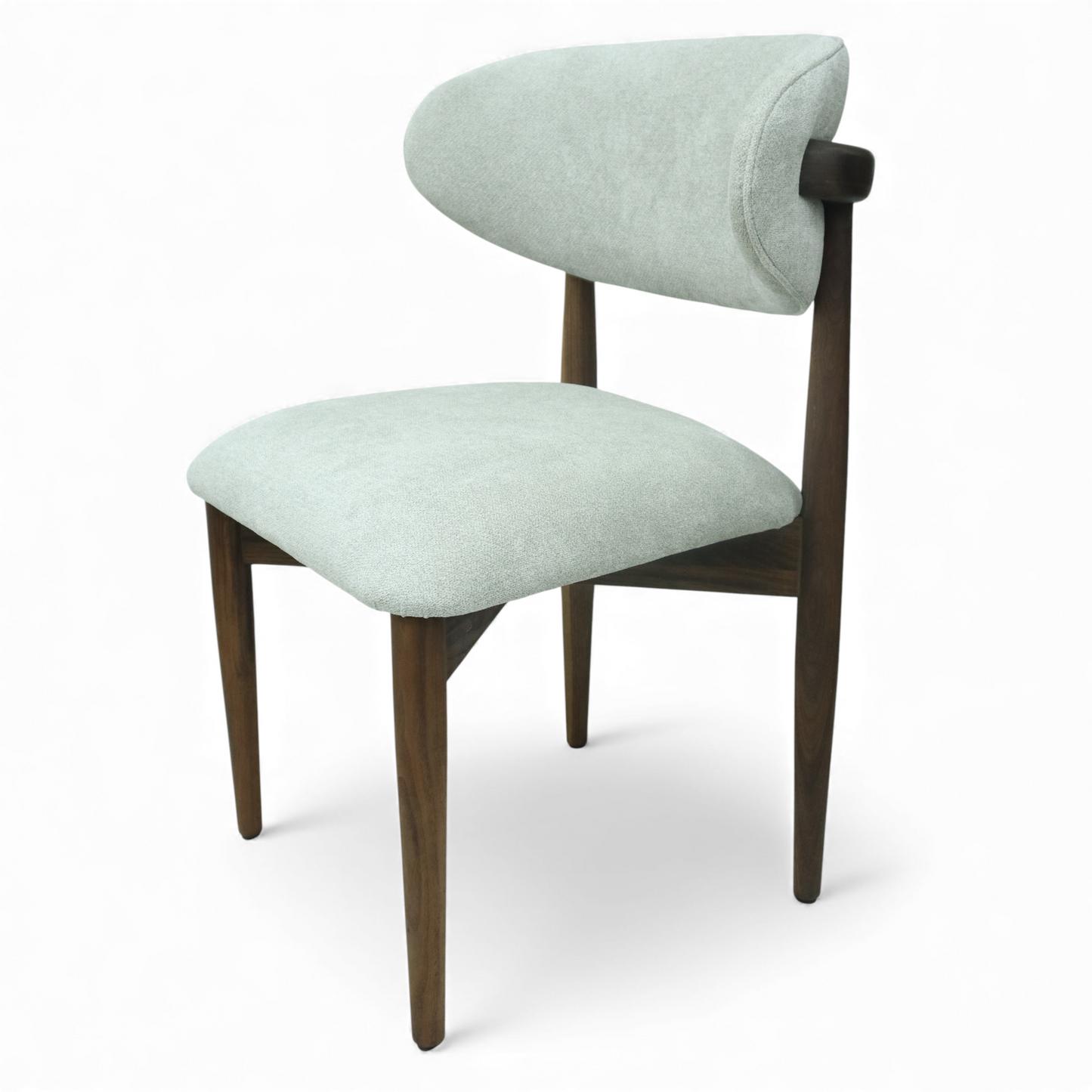 SILLA LAND - respaldo y asiento en textil gris, base de madera de encino tono nogal