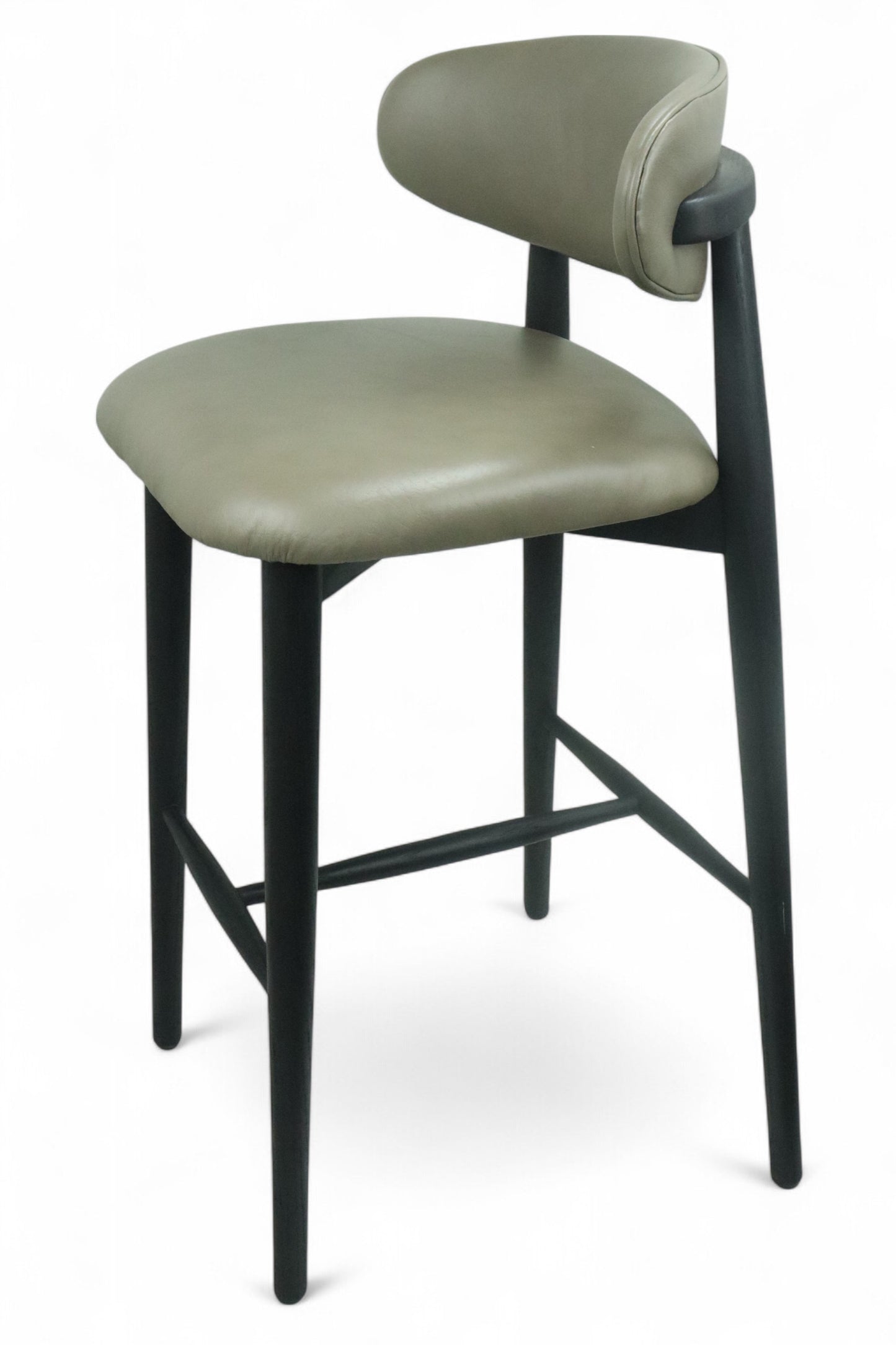 BANCO ALTO LAND - respaldo y asiento en piel genuina, base de madera de encino