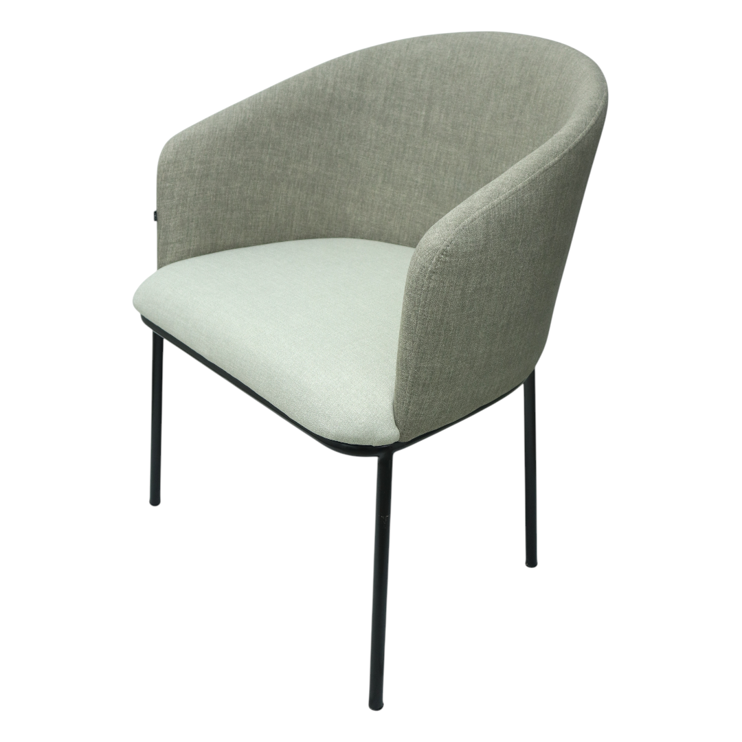 SILLA CANES - respaldos en textil gris de alta calidad, asiento piel genuina, base de metal