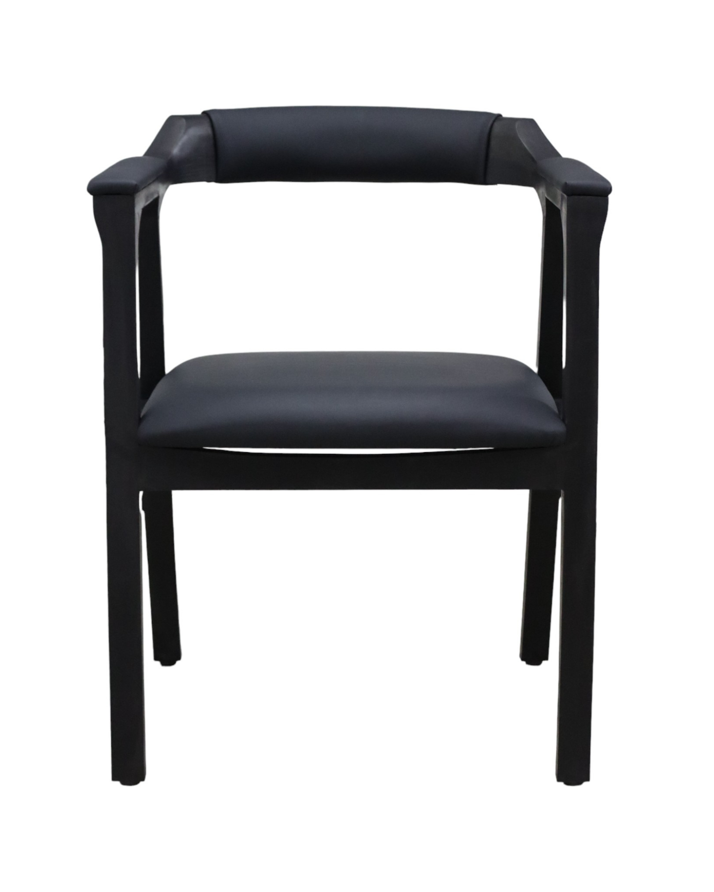SILLA COPAL - respaldo y asiento piel genuina color negra, con base de madera de encino