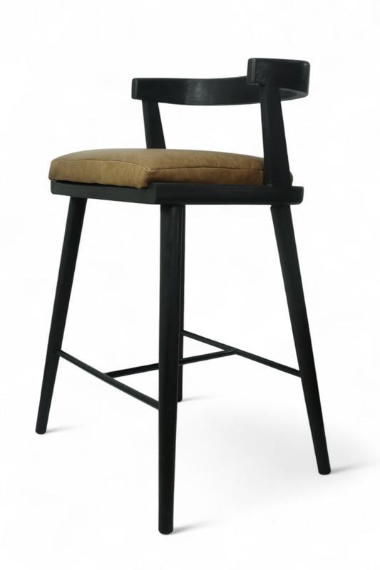 BANCO ALTO MERIDA - asiento piel genuina, estructura de madera de encino