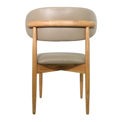 SILLA LAND - respaldo y asiento en piel genuina color beige, base de madera de encino natural