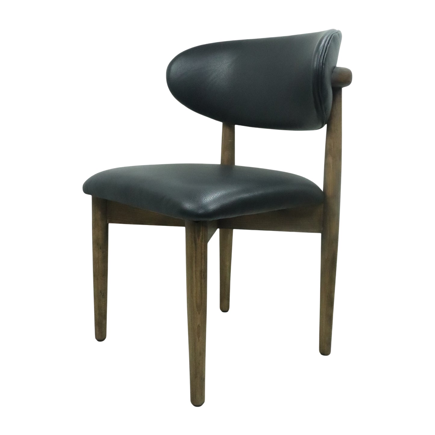 SILLA LAND - respaldo y asiento en piel genuina color negra, base de madera de encino tono nogal
