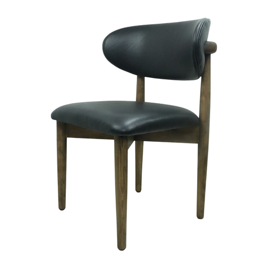 SILLA LAND - respaldo y asiento en piel genuina color negra, base de madera de encino tono nogal