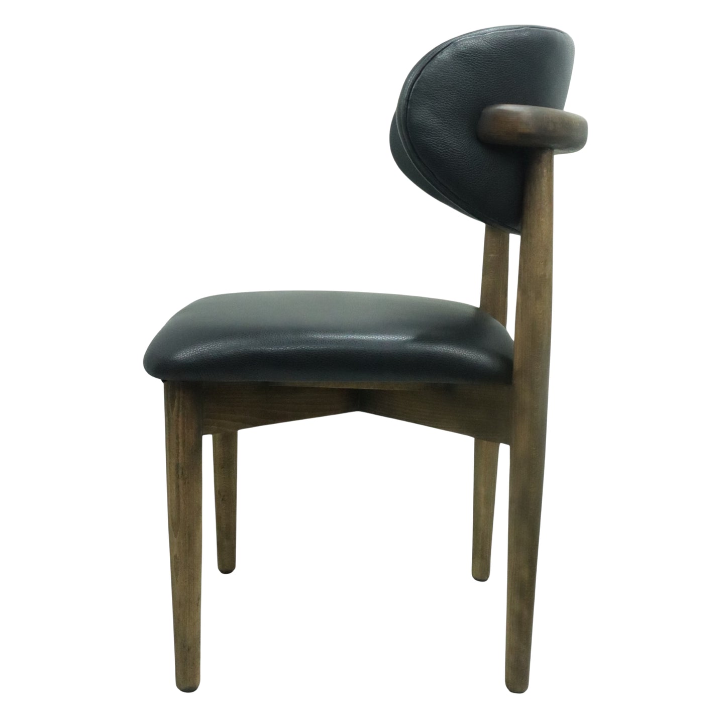 SILLA LAND - respaldo y asiento en piel genuina color negra, base de madera de encino tono nogal