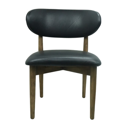 SILLA LAND - respaldo y asiento en piel genuina color negra, base de madera de encino tono nogal