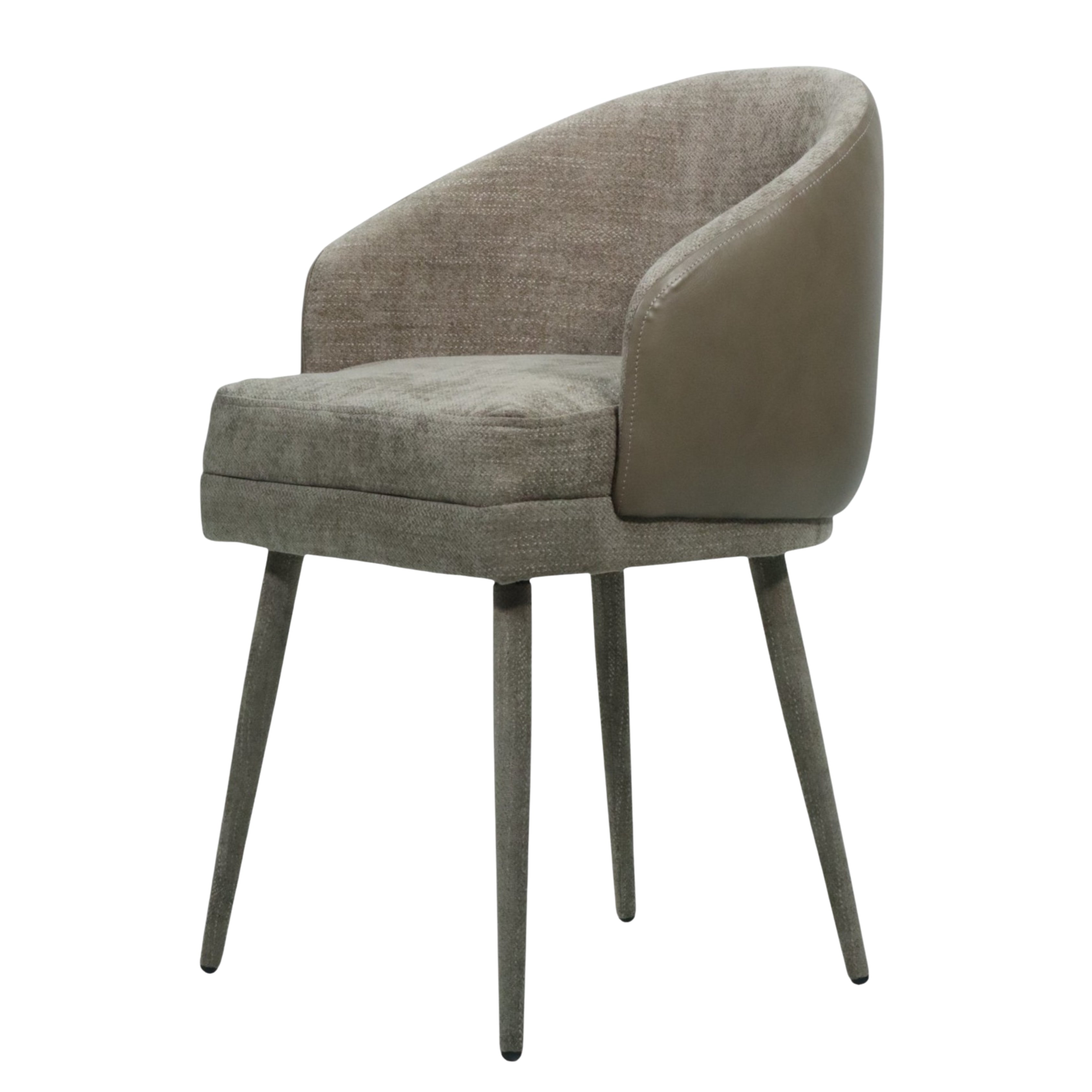 SILLA MILAN - respaldo exterior en piel genuina, asiento y respaldo interior en textil, patas de metal forradas en textil