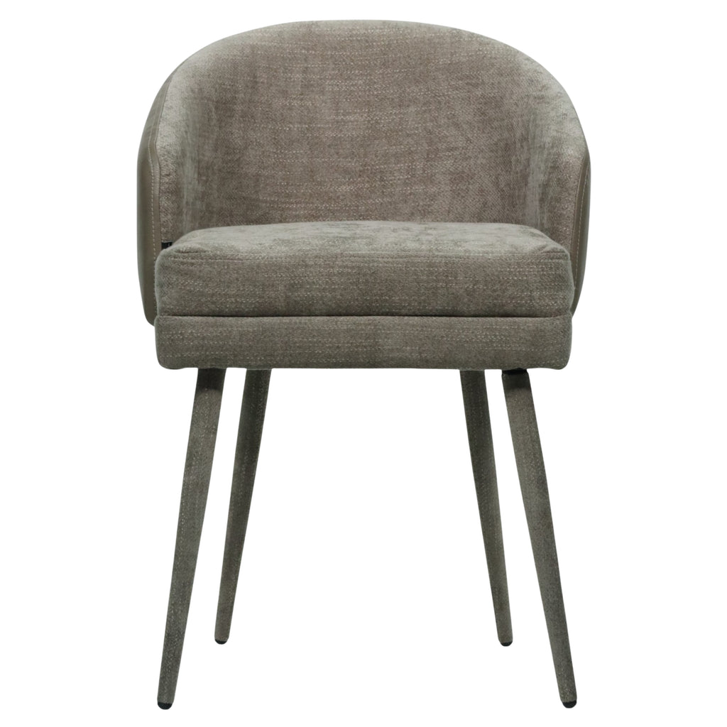 SILLA MILAN - respaldo exterior en piel genuina, asiento y respaldo interior en textil, patas de metal forradas en textil