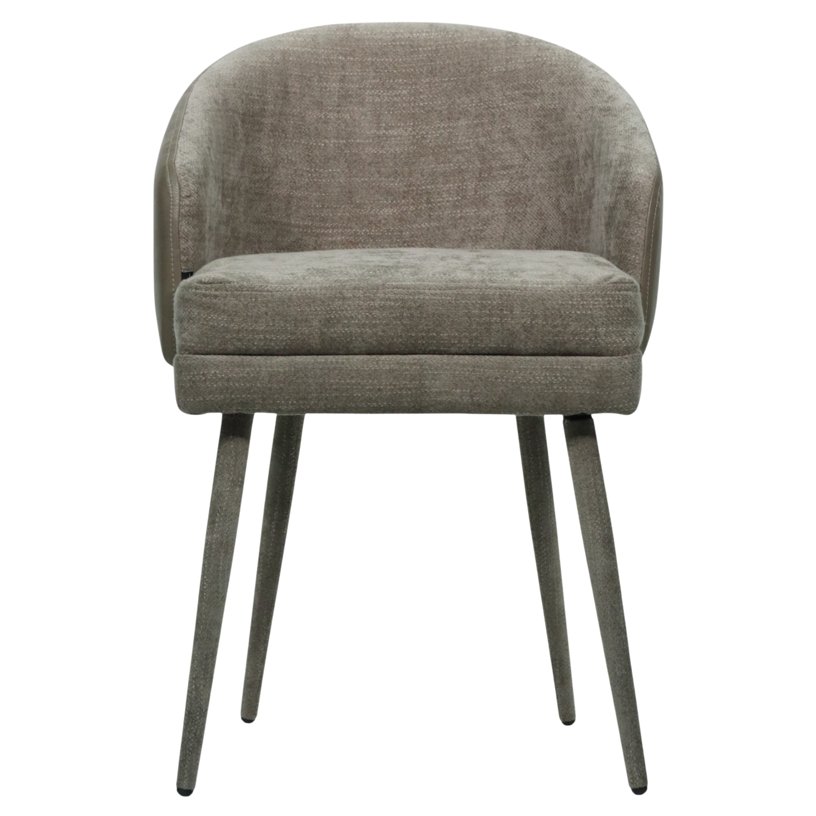 SILLA MILAN - respaldo exterior en piel genuina, asiento y respaldo interior en textil, patas de metal forradas en textil