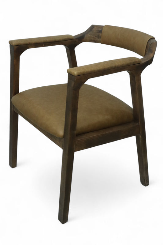 SILLA COPAL - respaldo y asiento piel genuina, con base de madera de encino