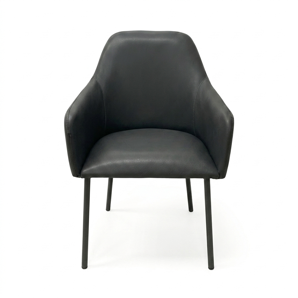 SILLA NOVA - respaldo y asiento en piel color gris, base de metal