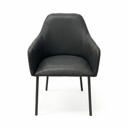 SILLA NOVA - respaldo y asiento en piel color gris, base de metal