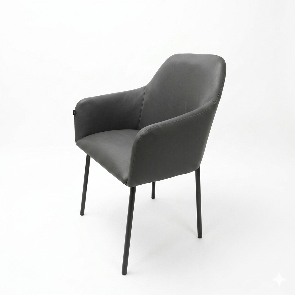 SILLA NOVA - respaldo y asiento en piel color gris, base de metal