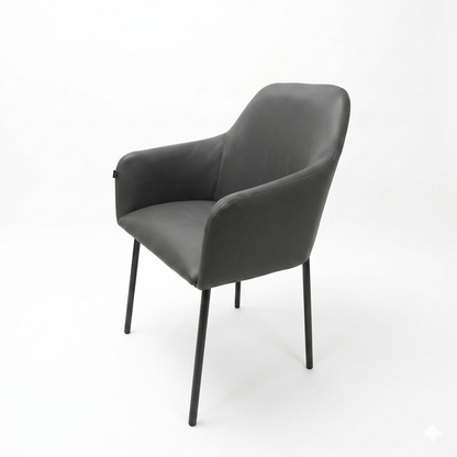 SILLA NOVA - respaldo y asiento en piel color gris, base de metal