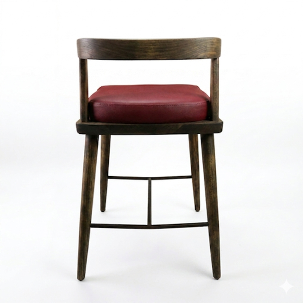 BANCO ALTO MERIDA - asiento piel genuina elite red, estructura de madera de encino tono nogal