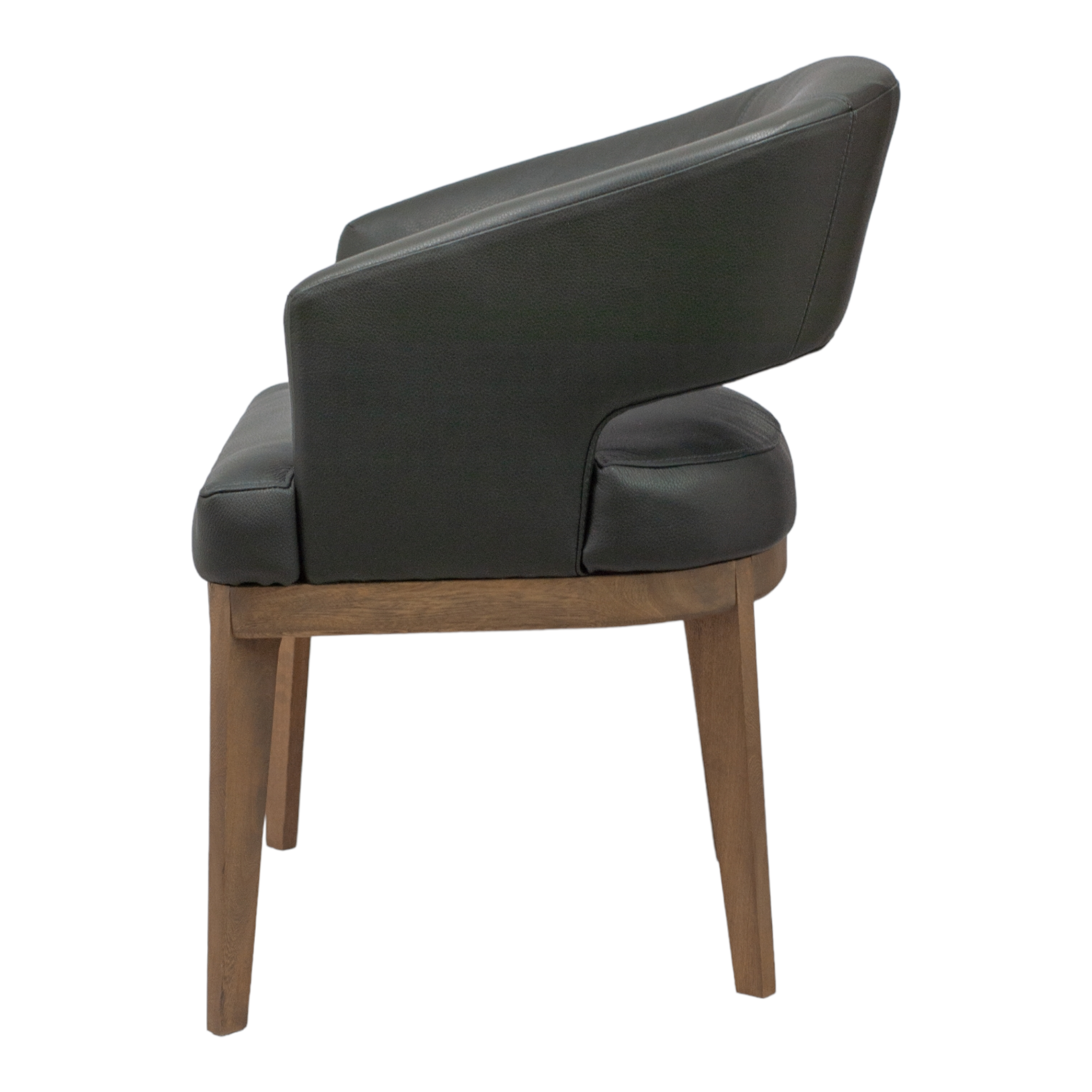 SILLA VICTORIA - respaldo y asiento en piel genuina color negra, con base de madera de encino