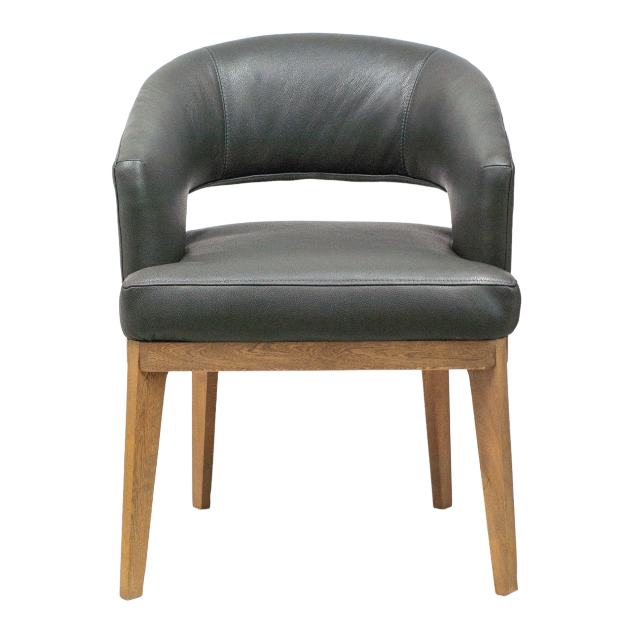 SILLA VICTORIA - respaldo y asiento en piel genuina color negra, con base de madera de encino
