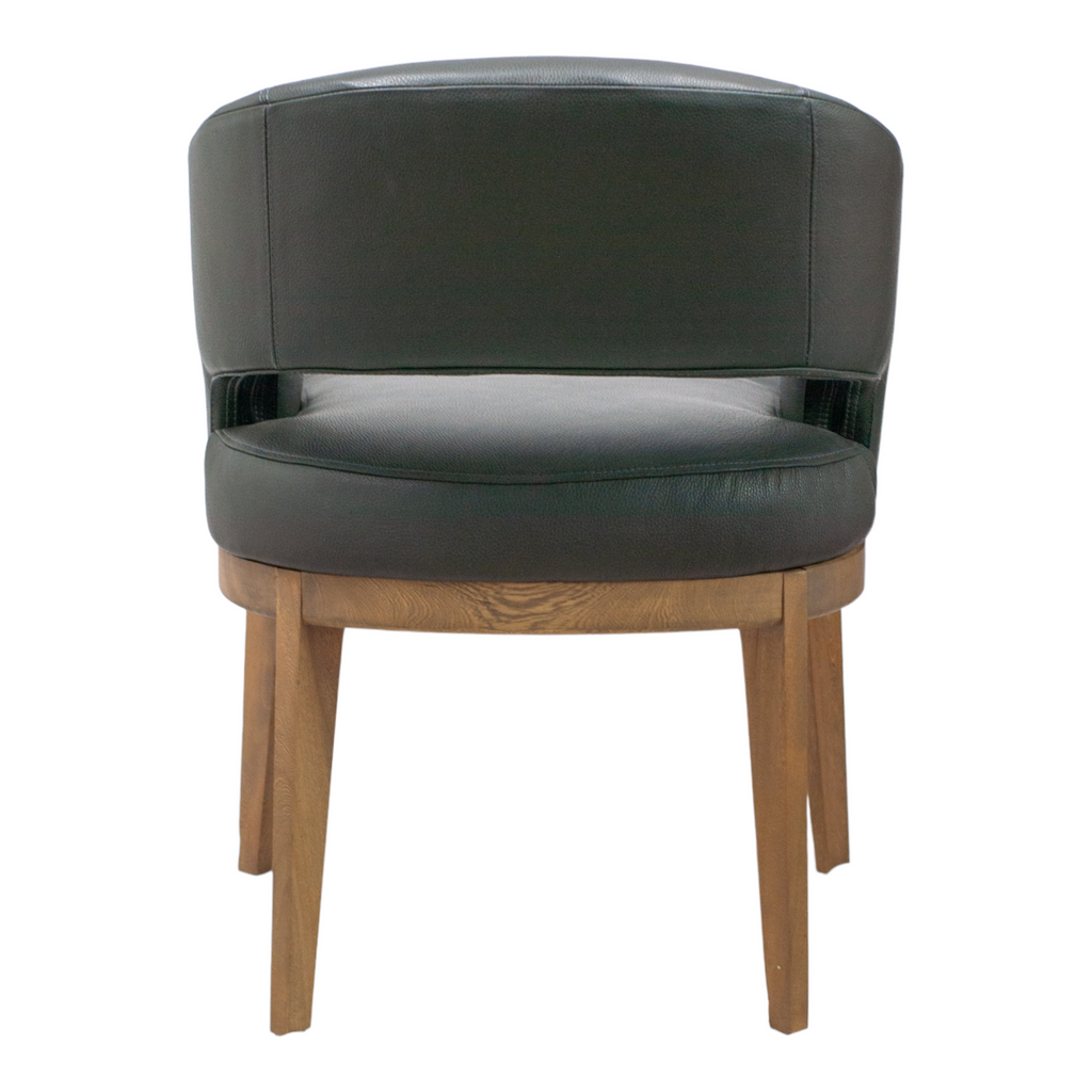 SILLA VICTORIA - respaldo y asiento en piel genuina color negra, con base de madera de encino