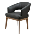 SILLA VICTORIA - respaldo y asiento en piel genuina color negra, con base de madera de encino