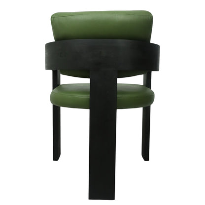 SILLA CAPRI - respaldo y asiento en piel genuina color verde, base de madera de encino