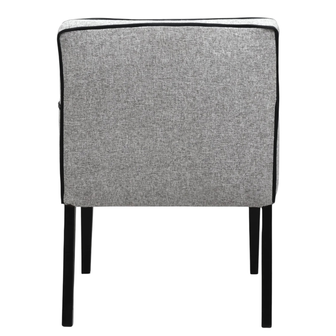SILLA LORETO - respaldo y asiento en textil, ribete en piel con estructura de madera de pino