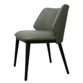 SILLA NEPAL - respaldo y asiento en piel genuina color gris, base de madera de encino