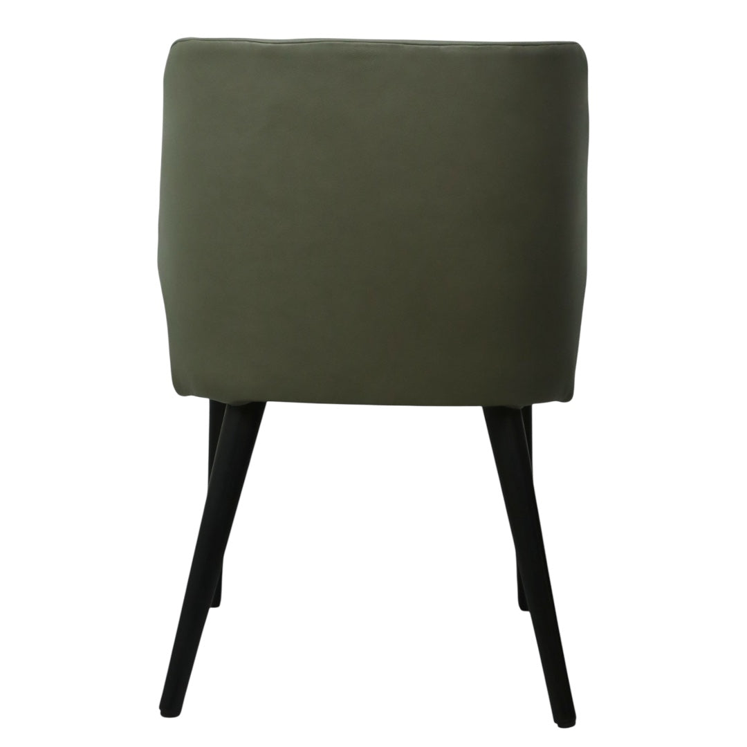 SILLA NEPAL - respaldo y asiento en piel genuina color gris, base de madera de encino