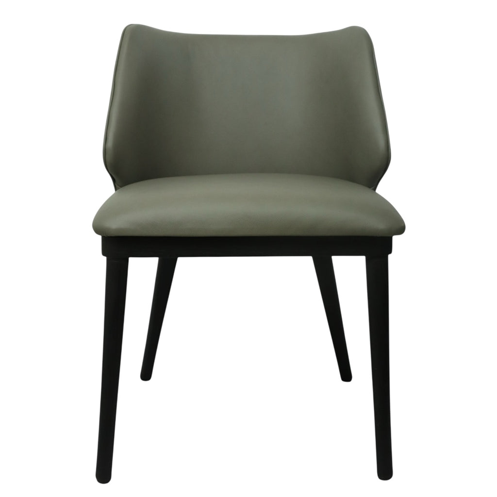 SILLA NEPAL - respaldo y asiento en piel genuina color gris, base de madera de encino