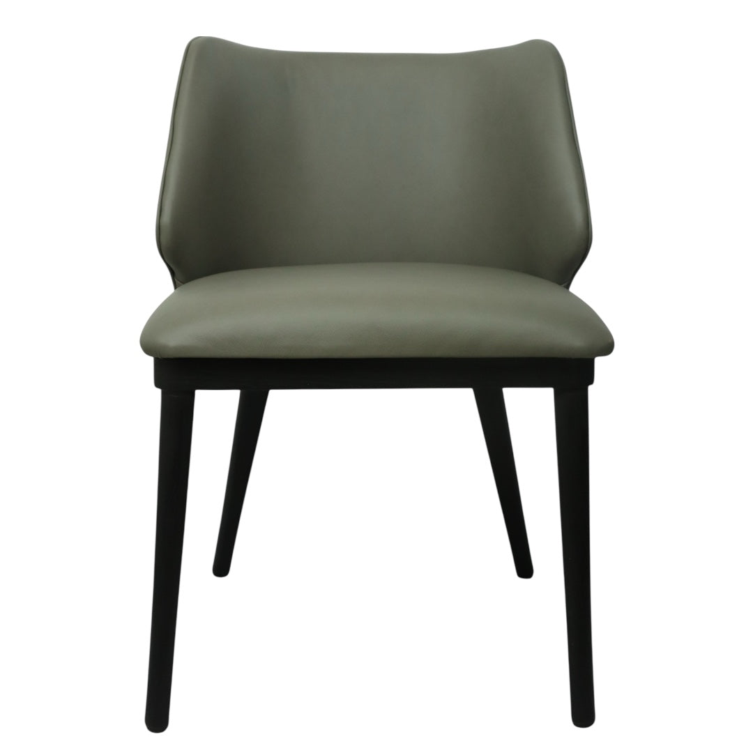 SILLA NEPAL - respaldo y asiento en piel genuina color gris, base de madera de encino
