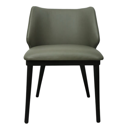 SILLA NEPAL - respaldo y asiento en piel genuina color gris, base de madera de encino